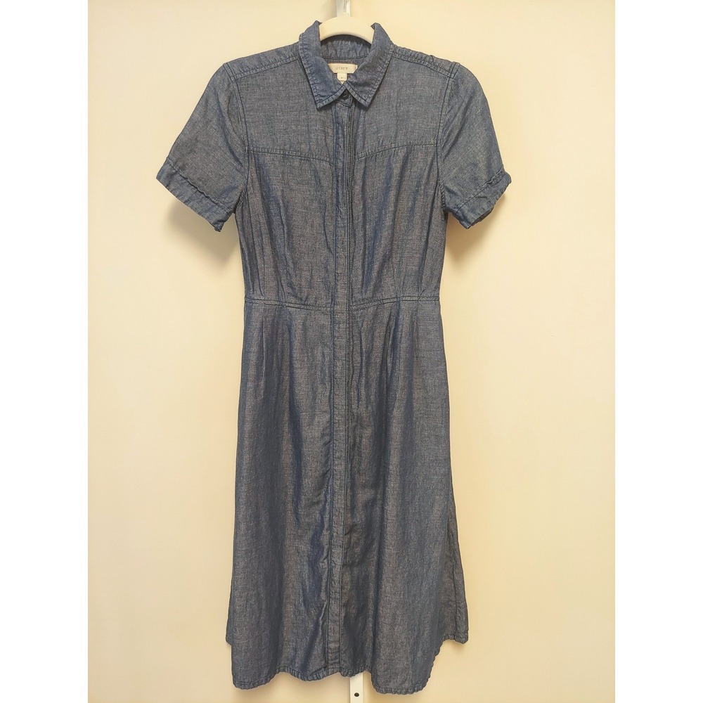 J.Crew Womens Blue Cotton Linen Chambray Midi Shirt Dress Size 6 Preppy Coastal
